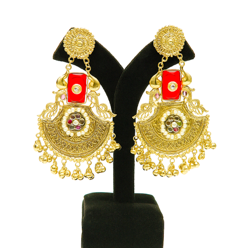 Temple-Inspired Gold Finish Traditional Earrings for Women with Jhumka Drop